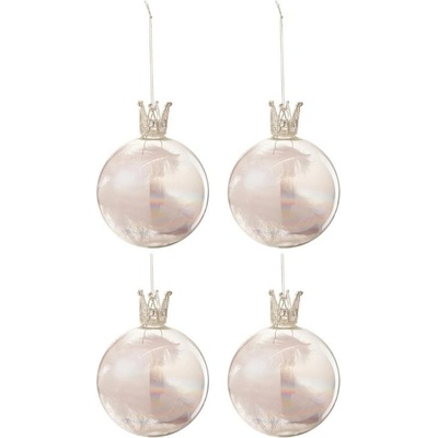 J-Line Set čtyř růžových skleněných vánočních ozdob Atira 10 cm