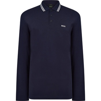 Image 1 of Boss Блуза с яка Boss Men's Plisy Tipped Collar Cotton Long Sleeve Polo Shirt - Navy 403