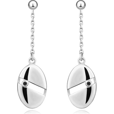Šperky eshop stříbrné náušnice kulička černý briliant ovál s výřezem puzety T05.06