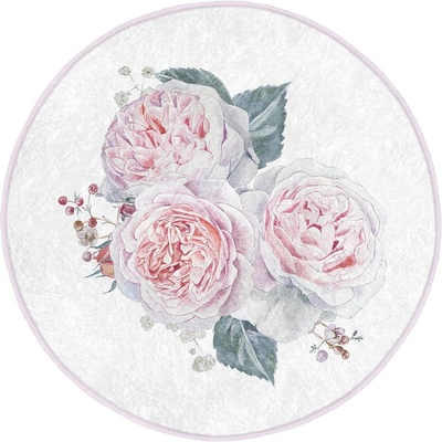 Mila Home Бяло-розов кръгъл килим подходящ за пране и за прахосмукачки роботи ø 80 cm Comfort - Mila Home (HaliYuv-Comfort-2536-80x80)