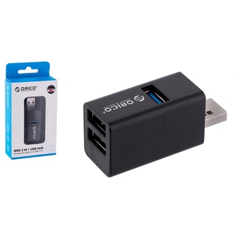 ORICO USB хъб, Orico, Алуминиева сплав, 1 x USB 3.0, 2 x USB 2.0, 55 x 25 x 20 mm, Черен (MINI-U32L-BK-BP) (MINI-U32L-BK-BP)