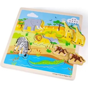 Bigjigs Toys Дървен пъзел със звуци - Сафари (34034)