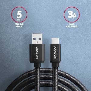 AXAGON Кабел Axagon BUCM3-AM15AB USB C - USB A 3.2 Gen 1 1, 5 м, черен (BUCM3-AM15AB)