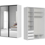 BRW Гардероб flex 151 / 66 / 240 см бял с огледало и плъзгащи врати (f57-szafa_zestaw_91-bi/sz)
