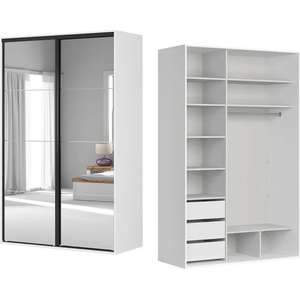BRW Гардероб flex 151 / 66 / 240 см бял с огледало и плъзгащи врати (f57-szafa_zestaw_91-bi/sz)