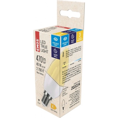 Emos LED žárovka True Light svíčka E14 4,2 W 40 W 470 lm teplá bílá