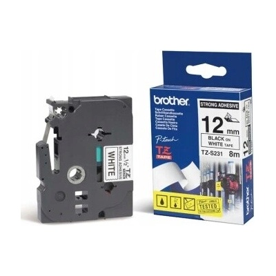 Brother TZE-S231 12 mm bílá černá silné lepidlo pro E300VP E550WVP TZES231
