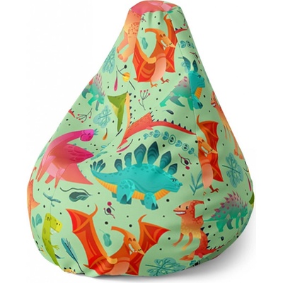 Sablio sedací vak Pear dinosauři v trávě 140 x 100 x 25 cm