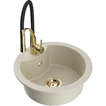 Mexen Diego гранитна кухненска мивка с 1 отделение и кухненски смесител Aster, бежов - 6512-69-73450-57-G (6512-69-73450-57-G)