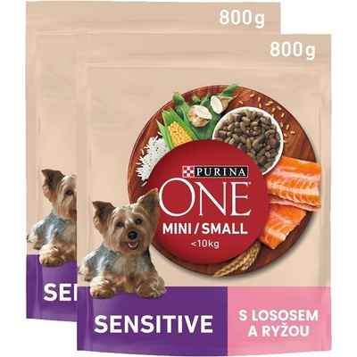 Purina One Mini/Small Sensitive s lososom a ryžou 2 x 0,8 kg