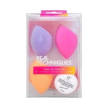 Real Techniques Chroma Miracle Complexion houbička pro aplikaci make-upu 1 ks + Miracle Powder houbička na pudr 1 ks + Miracle Cleansing čisticí houbička 1 ks + čisticí mýdlo pro kosmetické štětce 1 k