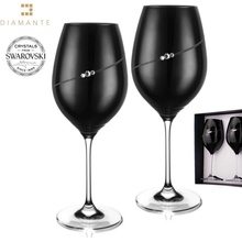 Crystalex Bohemia Glass Sklenice na červené víno černé se Swarovski Elements Silhouette Black 470 ml