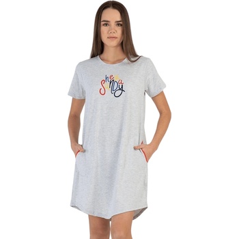 Памучна нощница в сив меланж с надпис