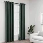 Pure Line Home Завеси с ленена текстура в цвят зелен с метални халки, 2 бр. , 140 x 225 см