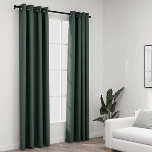 Pure Line Home Завеси с ленена текстура в цвят зелен с метални халки, 2 бр. , 140 x 225 см