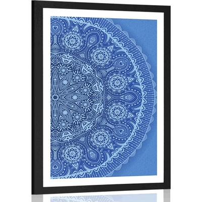 Plakát s paspartou okrasná Mandala s krajkou v modré barvě - 40x60 no frame