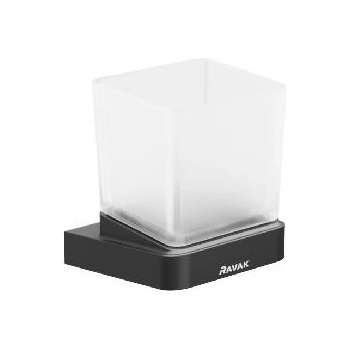 Ravak 10° Pohárek na kartáčky a pastu s držákem černá/sklo X07P557