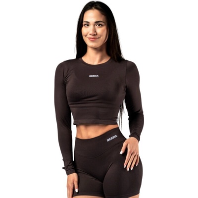 Seamless crop top s dlouhým rukávem POWER 892 tmavě hnědý