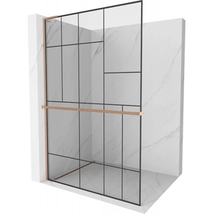 Mexen Kioto+ L Душ стена с рафт Walk-in 100 x 200 cm, черен модел, изчеткана мед - 800-100-123-65-78 (800-100-123-65-78)