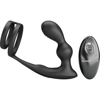 Pretty Love Marshall Penis Ring with Vibrating Anal Plug & Remote Control Black