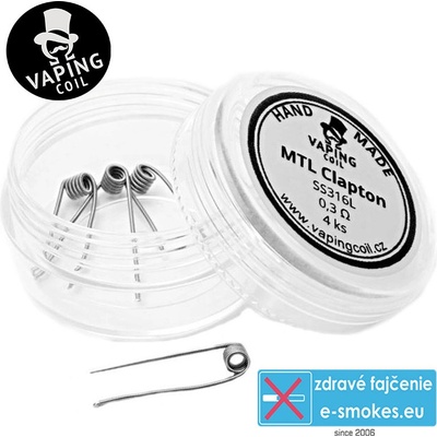 VapingCoil predmotané špirálky MTL Clapton SS316 0,3ohm 4ks