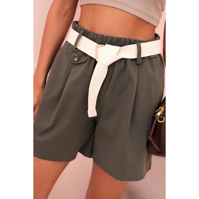 Kesi šortky ART53000 s vysokým pasem a páskem zelená