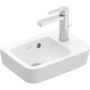 Villeroy & Boch O. novo - Умивалник Compact 36x25 см, с преливник, 1 отвор за смесител отдясно, AntiBac, CeramicPlus, алпийско бяло 434336T2 (434336T2)