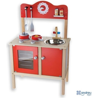 ANDREU Toys Дървена кухня с аксесоари Andreu toys - Червена (16314)