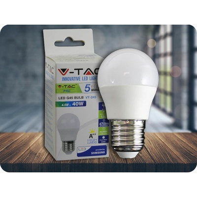 V-tac E27 LED žárovka 4.5W, 470lm, G45, SAMSUNG CHIP Neutrální bílá