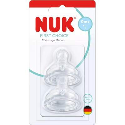 Nuk Силиконови биберони за шише NUK First Choice + - Размер S, 0+м, 2 броя (10124036)