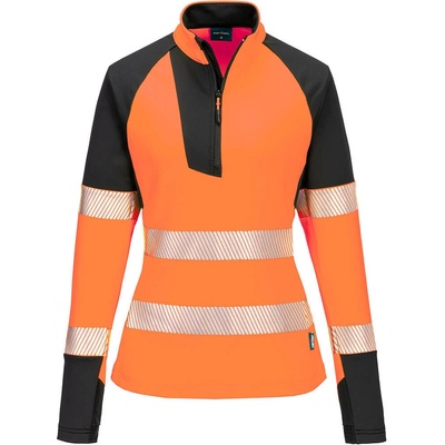 Portwest HIVIS PW3 T173 Dámska reflexná mikina s 1/4 zipsom HV oranžová/čierna