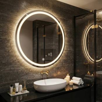 LED огледало Sun Ø70 с двоен пръстен, функция против изпотяване и тъч контрол (KD-7188)