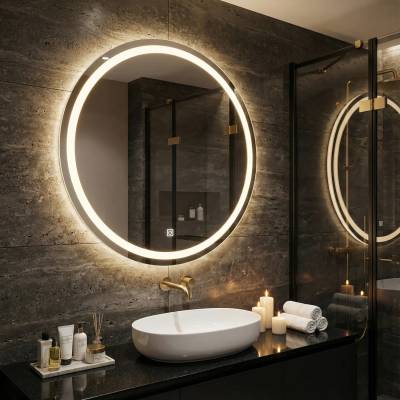 LED огледало Sun Ø70 с двоен пръстен, функция против изпотяване и тъч контрол (KD-7188)