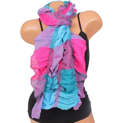 Ефектен дамски набран шал в цикламено и тюркоазено