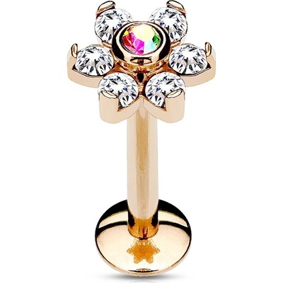 Šperky4U zlacený piercing do brady labreta kytička LB1079-1206
