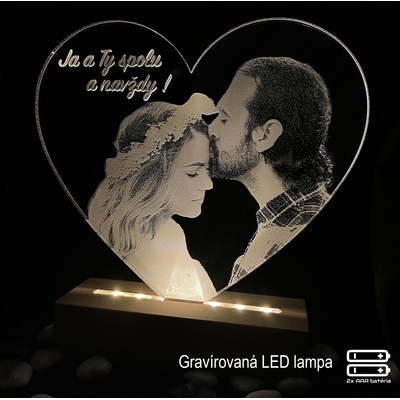 Gravírovaná fotografia v srdci s led podsvietením