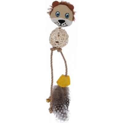 Kerbl Cat toy Safari Lion - Играчка за котки лъв, пера, ратан, звънче и котешка трева 30х7 см, Германия - 80905