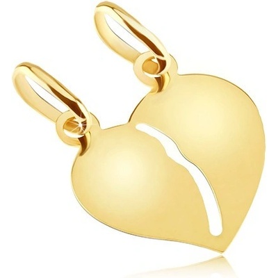 Šperky eshop Zlatý dvojprívesok 585 hladké lesklé prelomené srdce pre dvojicu S2GG05.03