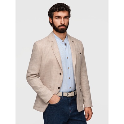 Ombre Men's REGULAR cut jacket with linen light beige krémová