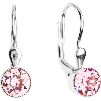 Evolution Group strieborné náušnice visiace s krištálmi ružové okrúhle 31112.3 light rose