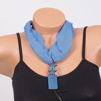 Image 1 of Фишу-колие в синьо с висулка - две звезди и плочка