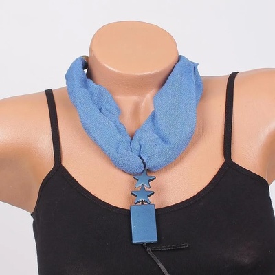 Фишу-колие в синьо с висулка - две звезди и плочка