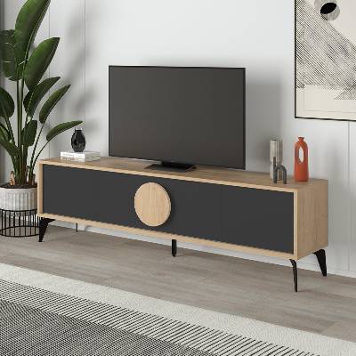 TopMebel ТВ стойка Gora от меламин в сапфирен дъб - копринено черен 180x35, 6x51см