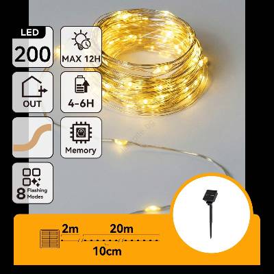 Aigostar - соларна LED гирлянда, 200 LED, 8 режима, 22 m, IP65, топло бяло, 800 mAh (AI2887)