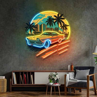 OEM LED Obraz - Auto při západu slunce
