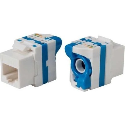 XtendLan Keystone jack RJ45, CAT5e, UTP, uzavíratelný se zámkem, instalace bez nástrojů, bílý s barevným pruhem KESW5NZIPX