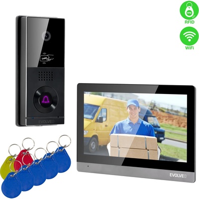 EVOLVEO DoorPhone AHD10, Sada domácího WiFi videotelefonu s ovládáním dveří a RFID, černo stříbrný 10" monitor, 32GB
