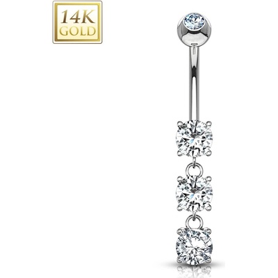 Šperky4U zlatý piercing do pupíku čiré zirkony ZL01069C-WG