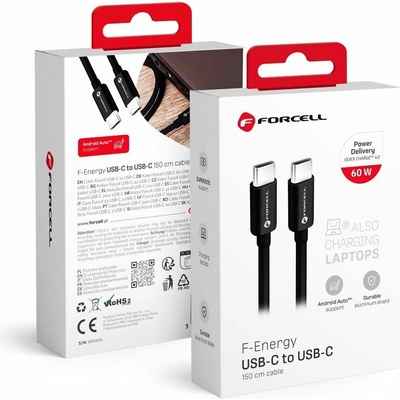 Forcell C338 USB-C na USB-C QC4.0 PD 3A 60 W 1,5m černý