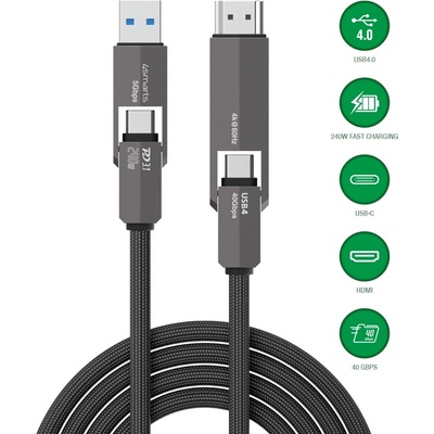 4smarts Качествен USB-C към USB-C кабел и USB-C към USB-C адаптер - 4smarts ComboCord USB4 HDMI USB-C to USB-C Adapter Cable 240W (черен) (150 см) (549240)